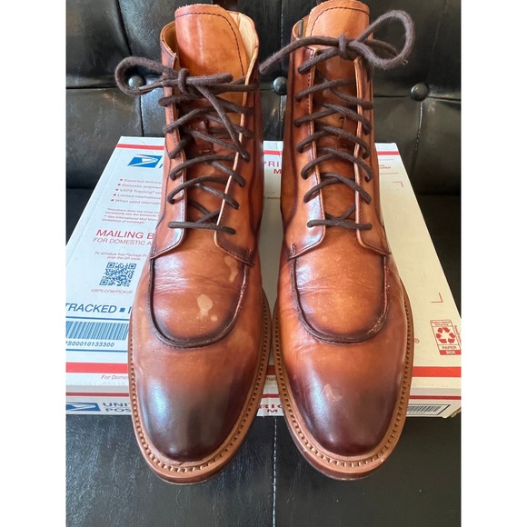Curatore Mens Cognac Leather Apron Toe Lace Up Boots‎ Burnished main image 6